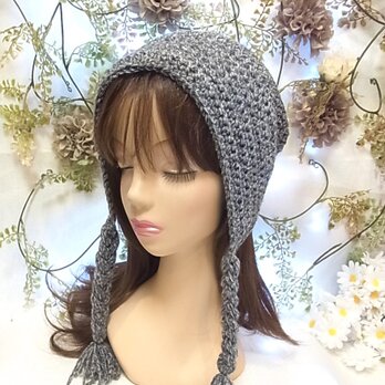 ニット帽 ビーニー 三編み付き ワッチキャップ  グレー