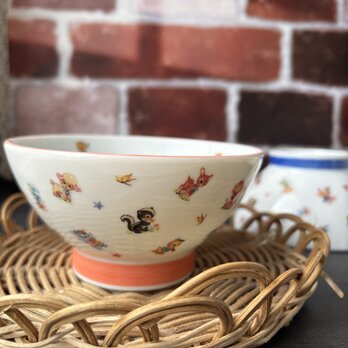 ピンク　レトロアニマル　茶碗　