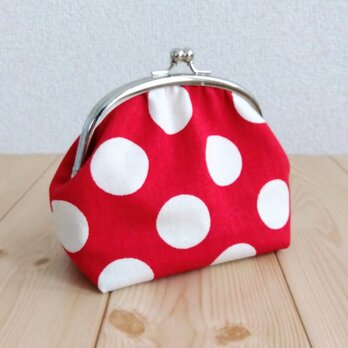 がま口ポーチ　12cm口金　ドット帆布　レッド　379