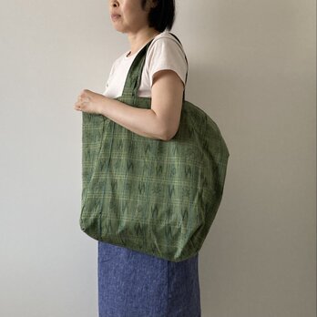 つむぎの大きなトートバッグ　グリーン