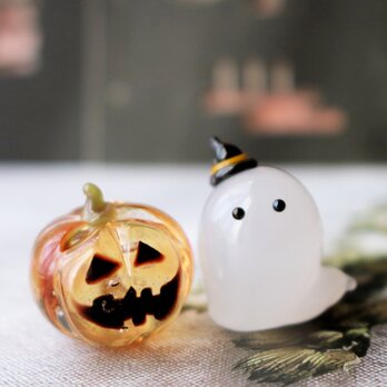 ガラスのハロウィン　ミニチュアジャックオランタン＆ゴースト