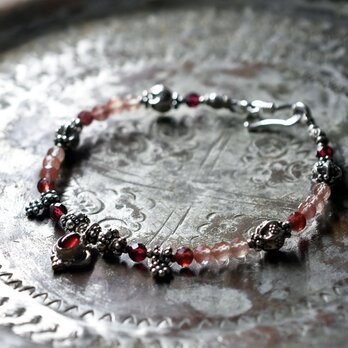 シルバー装飾ガーネットとお花インドシルバー、ガーネットとアンデシンのブレス