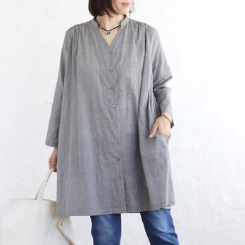 春から秋まで✦ 軽やかに纏う 千鳥格子コットン 前開きチュニック（グレー）TP50