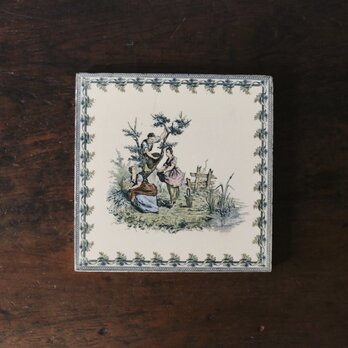 Creil&Montereau 手彩色 タイル 20.2×20.2cm フランス アンティーク 0502388