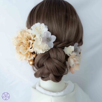 成人式 髪飾り ベージュダリア×桃花｜卒業式 袴 和装ヘア No.VM56 振袖 着物 花嫁 結婚式 前撮り ヘアアクセサリー