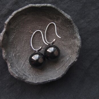 【Silver color】Black onyx Drop Earrings／ブラックオニキス ドロップピアス（14mm）