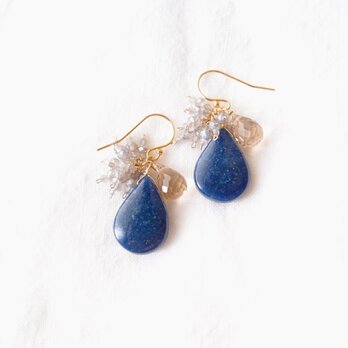 【K14gf】Blue quartz × Labradorite Earrings／ブルークォーツドロップ フリンジピアス