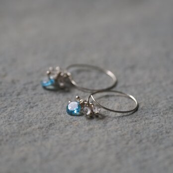 -Swissblue topaz・Herkimer diamond- hoops