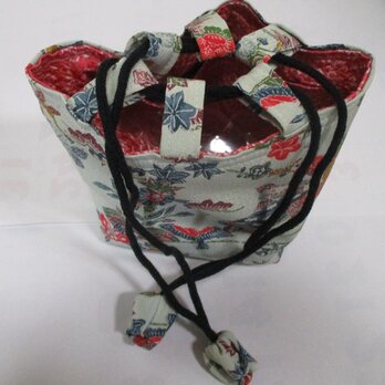 ８４３１　花柄の着物で作った信玄袋　＃送料無料