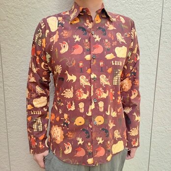 長袖デザイナーズファブリックシャツ（狐妖怪）