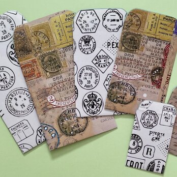 海外スタンプデザインの封筒12枚（シート4枚）&古切手6枚Set