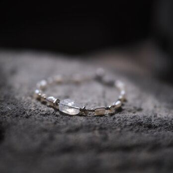 -Andesine labradorite- 'pearl・silver' braid Bracelet