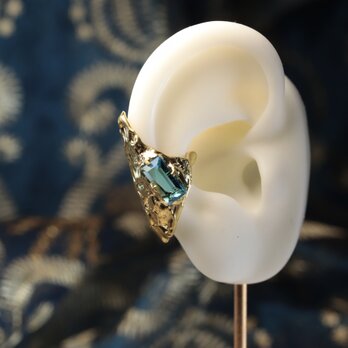 【受注生産】幅広イヤカフ 「Brass×カットガラス」マリンブルービジュー