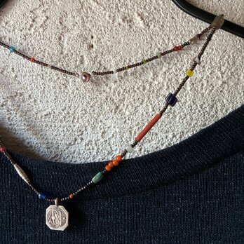 ＊古の取り留め（の）ないネックレス@フランスのデッドストックビーズ＋カレンシルバーチャーム＋いろいろビーズ