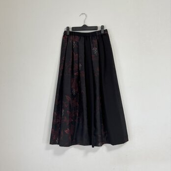 ＊アンティーク着物＊葡萄模様十日町紬のパッチスカート（裏地付き）