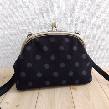 コーデュロイのがま口ショルダーバッグ　ポシェット　20.5cm口金　ドット　ブラック系　386
