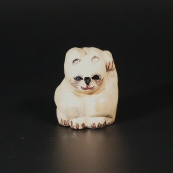 蒔絵　招き猫　白茶