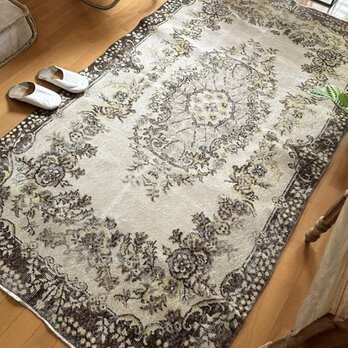 114×207 メダリオン ペールオレンジトルコヴィンテージラグ