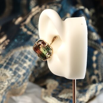 【受注生産】しずく型イヤカフ 「Brass×カットガラス」グリーン×ブラウン
