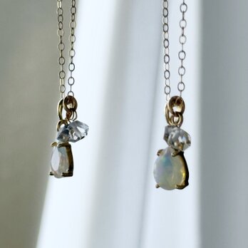 【4月・10月の誕生石】才能を咲かせる光、オパールがくれる私の勇気。オパール＆ハーキマーダイヤモンド K14GFスキンネックレス