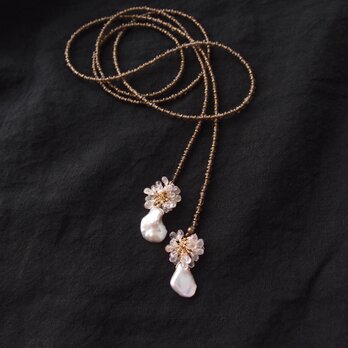 Pearl × Sapphire × Smoky Quartz／パール×サファイア ラリエットネックレス