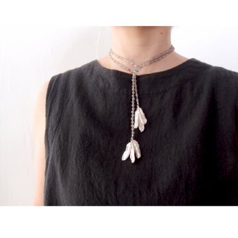 Feather Pearl × Gray onyx／フェザーパール×グレーオニキス ラリエットネックレス