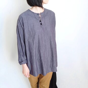 コットンリネンブロードのシャツトップ  ネイビーシャンブレー