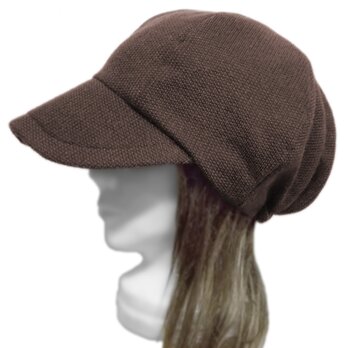つば広キャスケット◆変り編コットンスウェットニット／ブラウン×ダークブラウン　◇紫外線対策・ゆったりサイズ・小顔効果◇