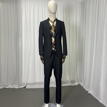 ブラック タキシード ジャケット、ベスト、パンツの3点セット ネックタイ 新郎衣装