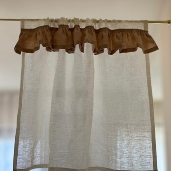 カフェカーテン　【厚地　リノ　リサ　アイボリー＆スウェーデン産　サーモンピンクギヤザー付き】
