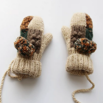 ニット手袋/ /裏起毛/冬/編み物/ハンドメイド/ニットミトン手袋/クリスマス