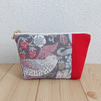 ウィリアムモリス　16cmポーチ　ジャガード　ストロベリーシーフ　いちご泥棒　ピンク　390