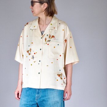 着物リメイク レディース シルクシャツL スナップボタン オープンカラー オーバーサイズ