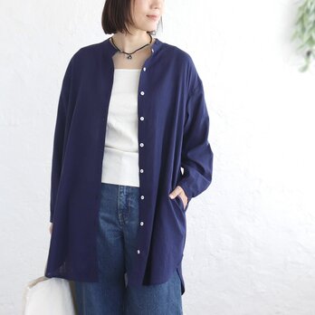 とろける着心地 東炊き綿ローン チュニック丈ロングシャツ（ネイビー）TP09