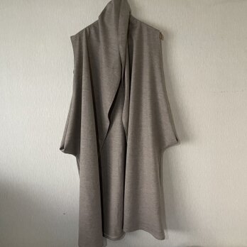 圧縮ウールポケット遊びノースリーブロングジレー　杢ベージュＦ