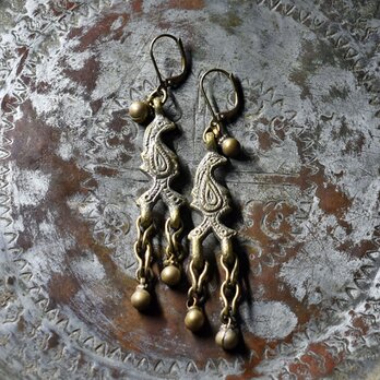 鳥型oldアフガンメタルパーツ、民族鈴のピアス