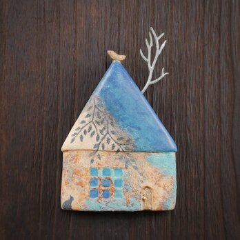 小鳥とおうち 壁掛け no.33 mixed blue roof