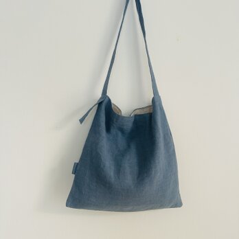 天日干しリネン肩掛けbag   くすみブルー