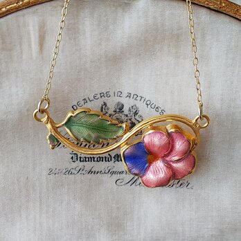 フランスヴィンテージ　エナメル・くすんだピンク色とBlue色の花　チョーカーネックレス