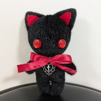 ぬいぐるみキーホルダー☆Spirit  Cat☆黒×赤