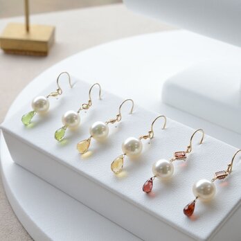 K10 アコヤ真珠とカラーストーンのフックピアス