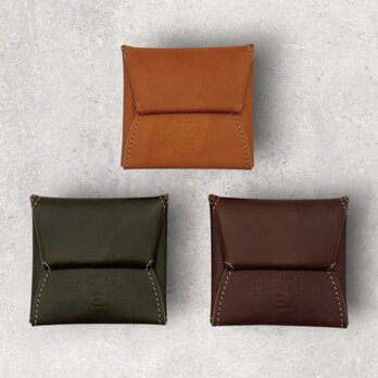 レザースクエアコインケース（ハンドメイド／コンパクト／裏地付き／小物入れ／ギフト対応）