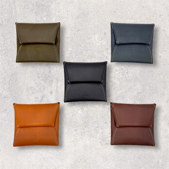 レザースクエアコインケース（ハンドメイド／コンパクト／裏地付き／小物入れ／ギフト対応）