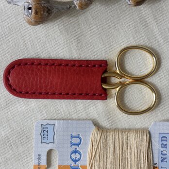 糸切りはさみケース／刺繍はさみカバー／ネイルシザー／革／赤
