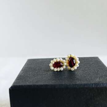 【天然石  ガーネット×淡水パール】ピアス