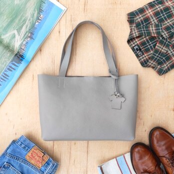 【姫路レザー】A4がしっかり入るノーブルトートバッグ（手縫い/シンプル/肩掛け/メンズ/レディース/仕事/旅行）グレー