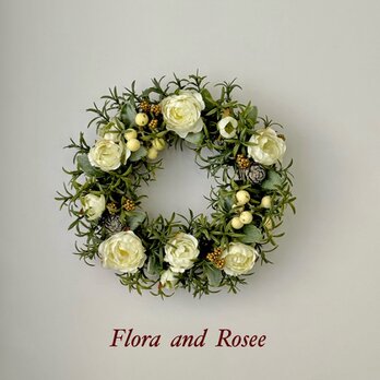 白バラとローズマリーのリース