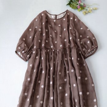 ポケット付きドット刺繍ゆったり着られる大人可愛い七部袖ワンピース♪