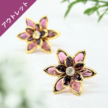 アウトレット 大ぶり おはな スワロフスキー  K18GP イヤリング - color L -deeppurple-