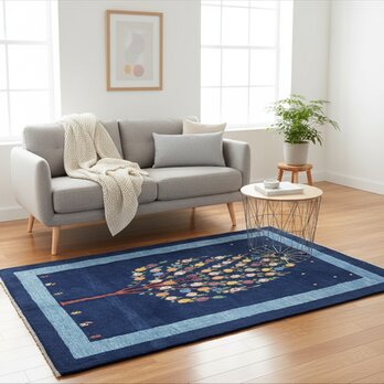 ペルシャ ギャッベ　リビングサイズ　ラグ　173x125㎝　ザクロの木　青色　紺色　 RJ13503